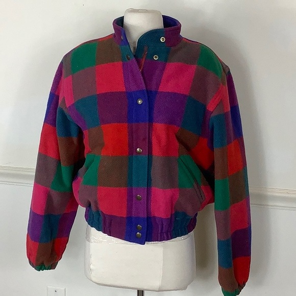 Liz Claiborne Jackets & Blazers - Vintage Buffalo Plaid 100% Wool Bomber Jacket M